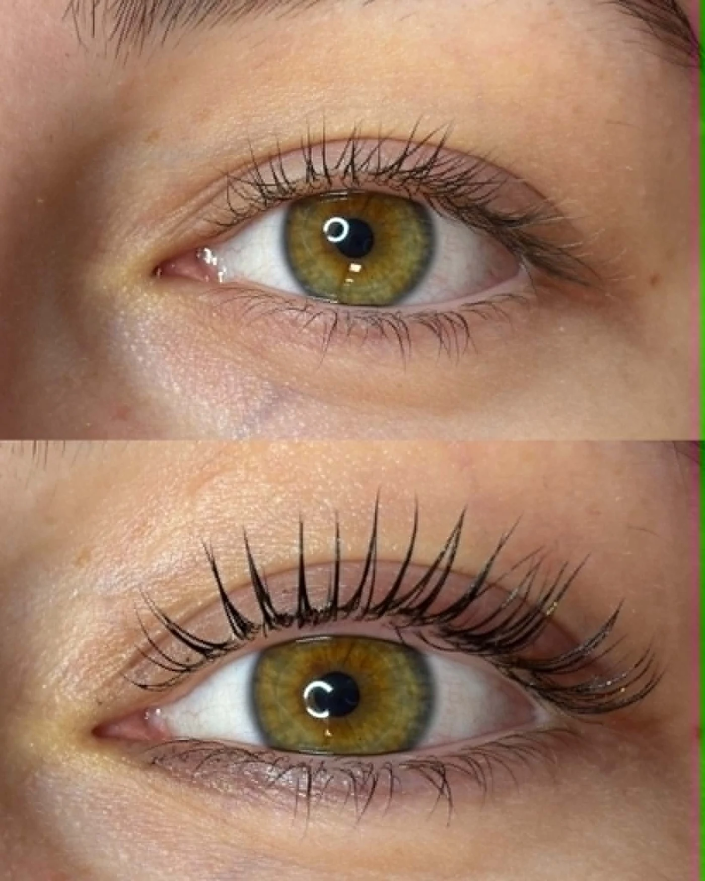 Detail lash liftingu před a po – zvýraznění přírodních řas